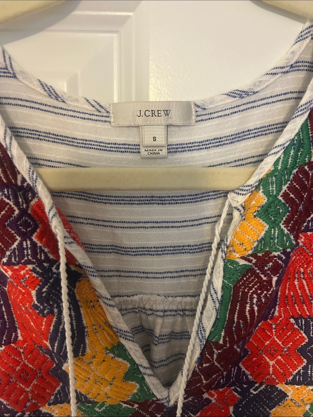 Striped Boho Tunic with Colorful Embroidered Yoke - Picture 2 of 7